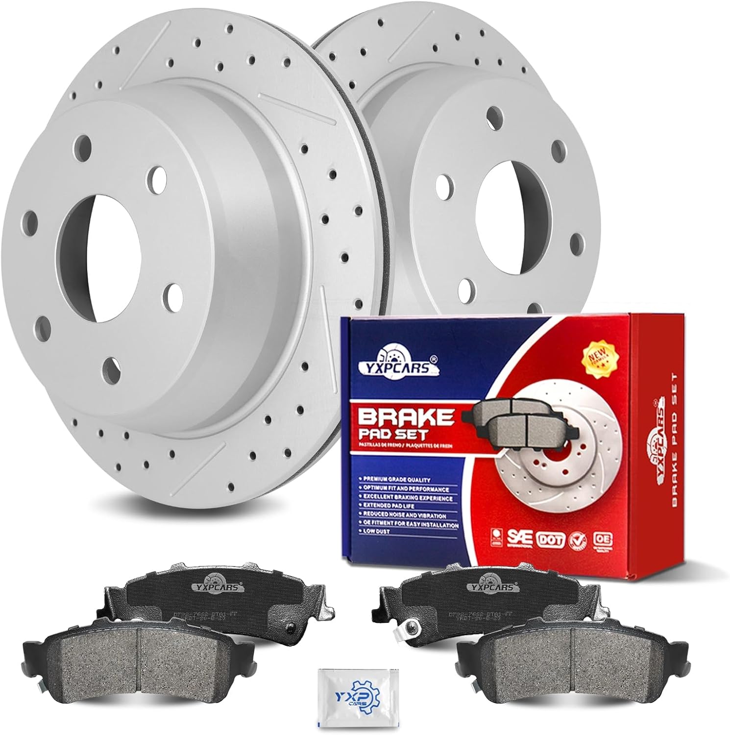 Ceramic Rear Brakes Pad and Rotors Drilled Slotted Vented Replacement Disc Brake Kits for Gmc Sierra 1500 1999 2000, for Silverado 1500 1999-2000/ Astro 2003-2005, for Gmc Safari 2003 2004 2005