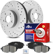Ceramic Front Brakes Pad and Rotors Drilled Slotted Vented Replacement Disc Brake Kits for Subaru Baja Outback/Legacy/Forester/Impreza/Outback/Baja, for 2005-2006 Saab 9-2X Aero