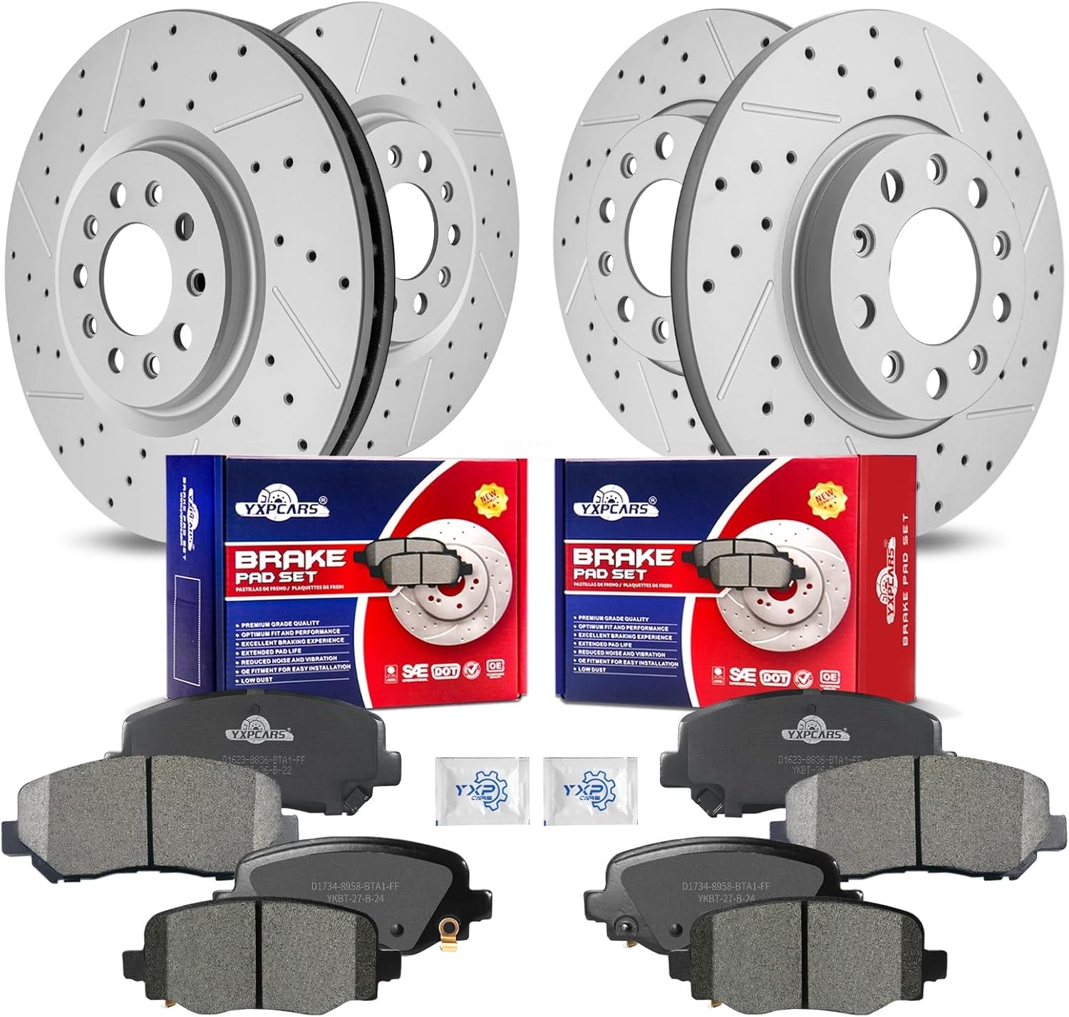 Front & Rear Drilled Slotted Rotors and Ceramic Disc Brake Pads Kit for Honda Cr-V 2012 2013 2014 2015 2016 Fwd