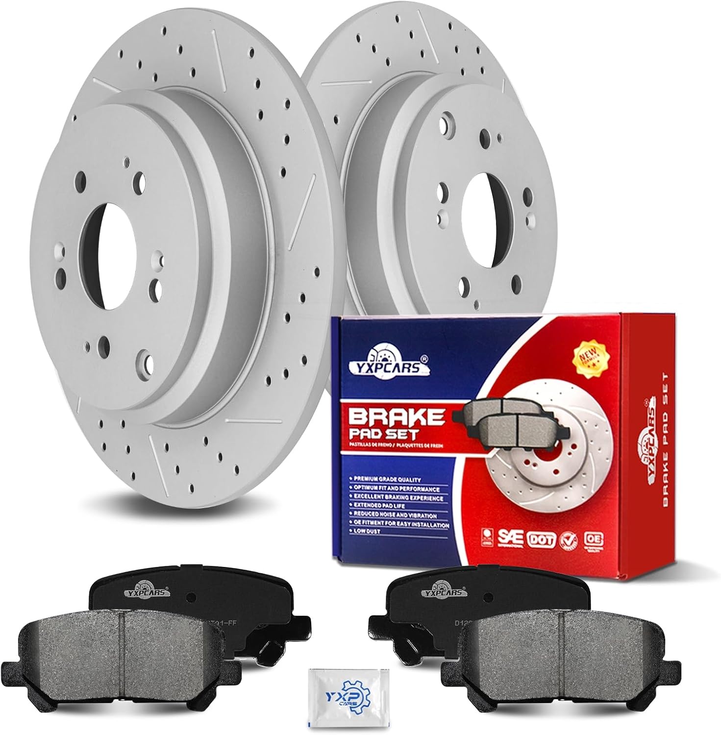 Ceramic Rear Brakes Pad and Rotors Drilled Slotted Solid Replacement Disc Brake Kits for Honda Odyssey 2011-2017/ Pilot 2009-2015, for Acura Mdx 2007-2013/ Zdx 2010-2013
