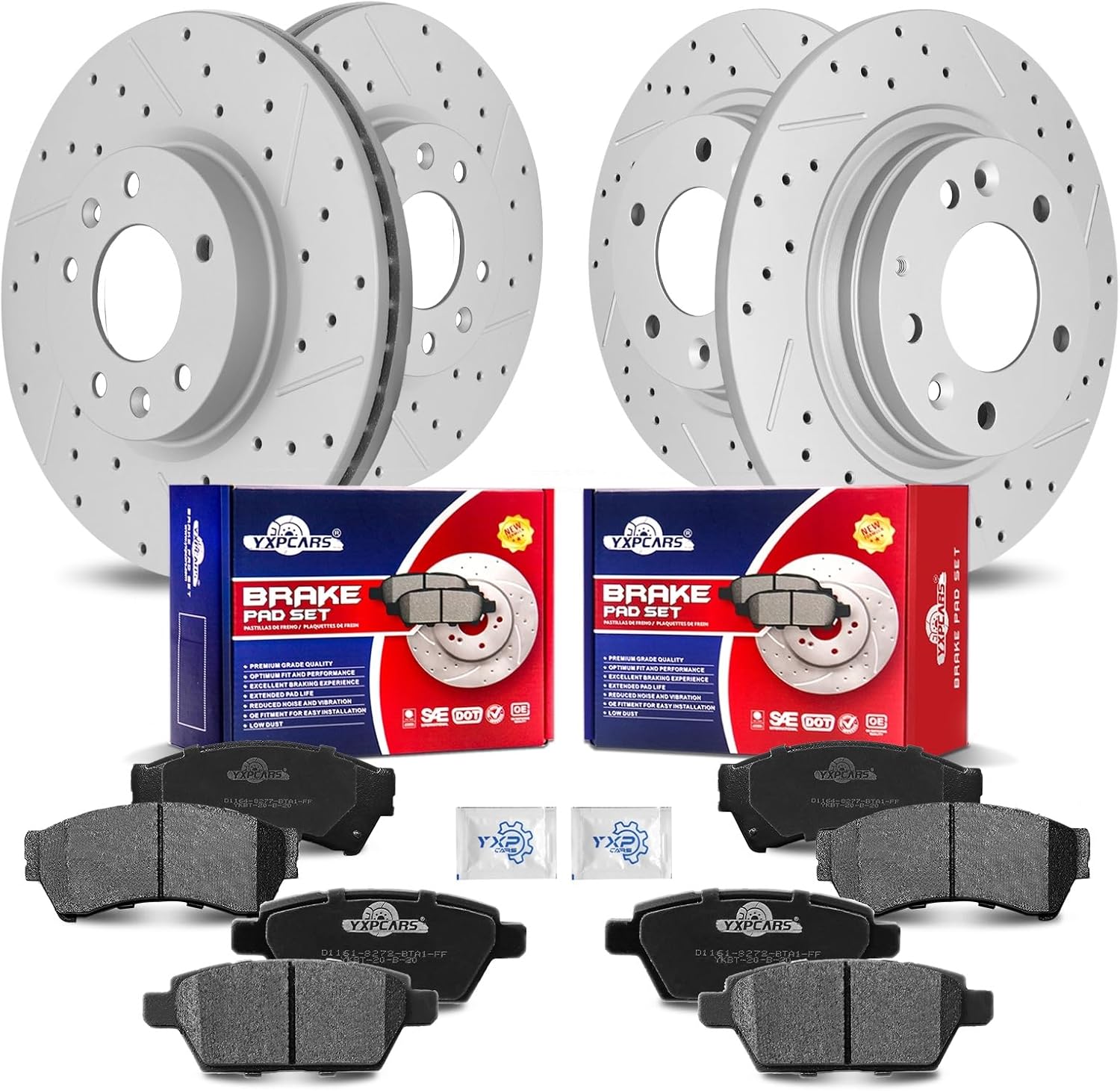 Front & Rear Drilled Slotted Rotors and Ceramic Disc Brake Pads Kit for Ford Fusion 2006-2011, for Mercury Milan 2006-2011/ Zephyr 2006, for Mazda 6 2006 - 2013