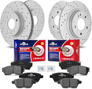 Front & Rear Drilled Slotted Rotors and Ceramic Disc Brake Pads Kit for Ford Fusion 2006-2011, for Mercury Milan 2006-2011/ Zephyr 2006, for Mazda 6 2006 - 2013