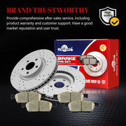 Ceramic Front Brakes Pad and Rotors Drilled Slotted Vented Replacement Disc Brake Kits for Ford Edge 2015 2016 2017 2018 2019 2020 w/ 12.44 Inch (316.0 mm)