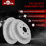 Ceramic Rear Brakes Pad and Rotors Drilled Slotted Solid Disc Brake Kits for Jeep Commander (Xk) 2006-2010/ Grand Cherokee 2005/ Grand Cherokee 2006-2010 Excluding Srt8