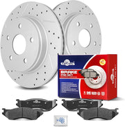 Ceramic Front Brakes Pad and Rotors Drilled Slotted Vented Replacement Disc Brake Kits for Dodge Durango 2004-2006, for Dodge Ram 1500 2002 2003 2004 2005 Exclude Srt-10 (2002-2003: 5 Lug)