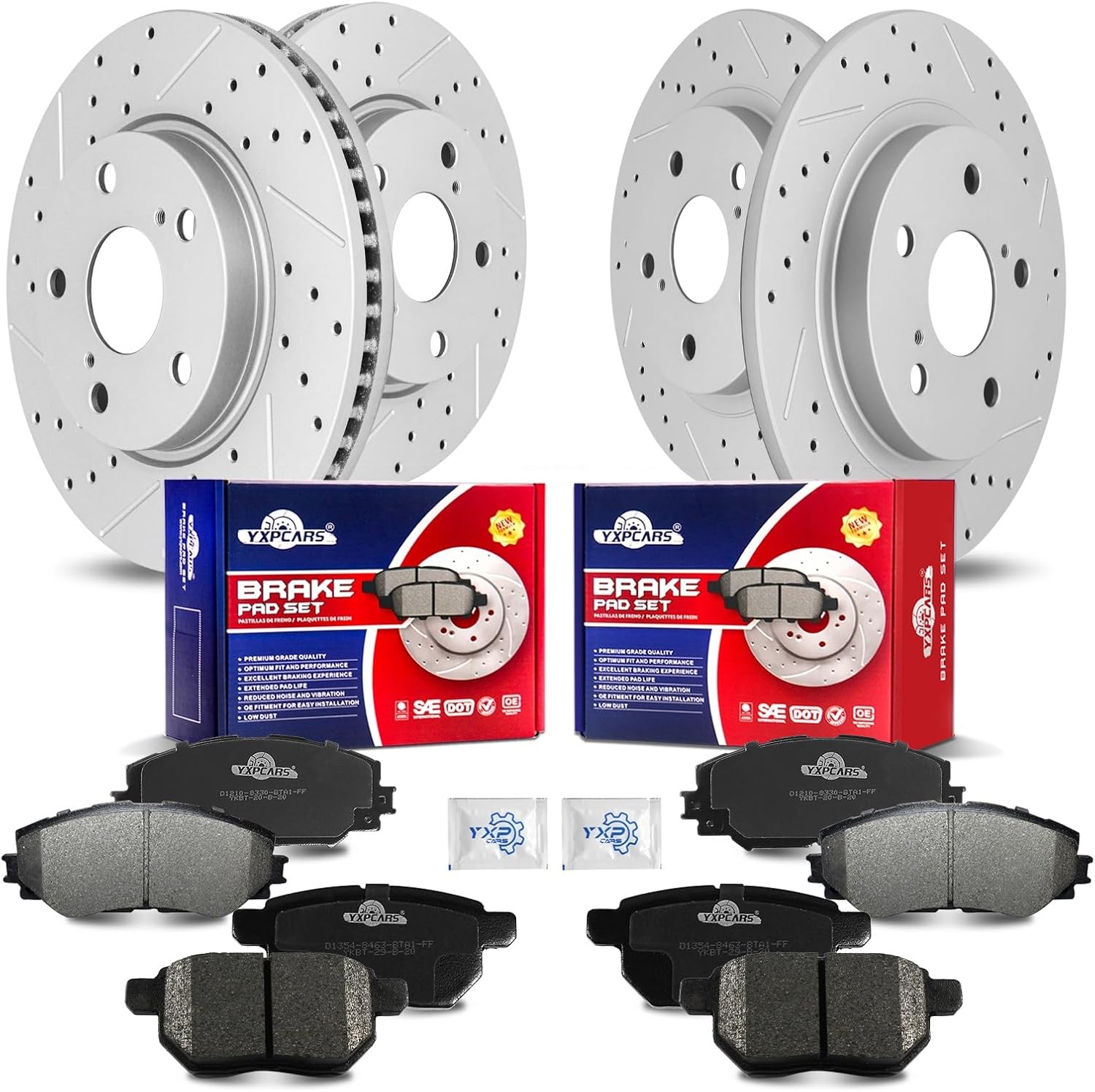 Front & Rear Drilled Slotted Rotors and Ceramic Disc Brake Pads Kit for SCION XB 2008 - 2015