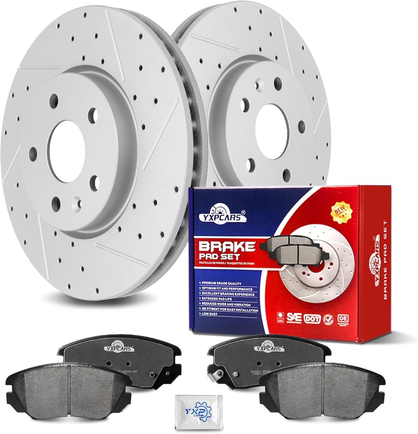 Ceramic Front Brakes Pad and Rotors Drilled Slotted Vented Replacement Disc Brake Kits for Chevry Equinox 2010-2017/ Impala 2017-2020, for Gmc Terrain 2010-2017, for Buick Allure 2010