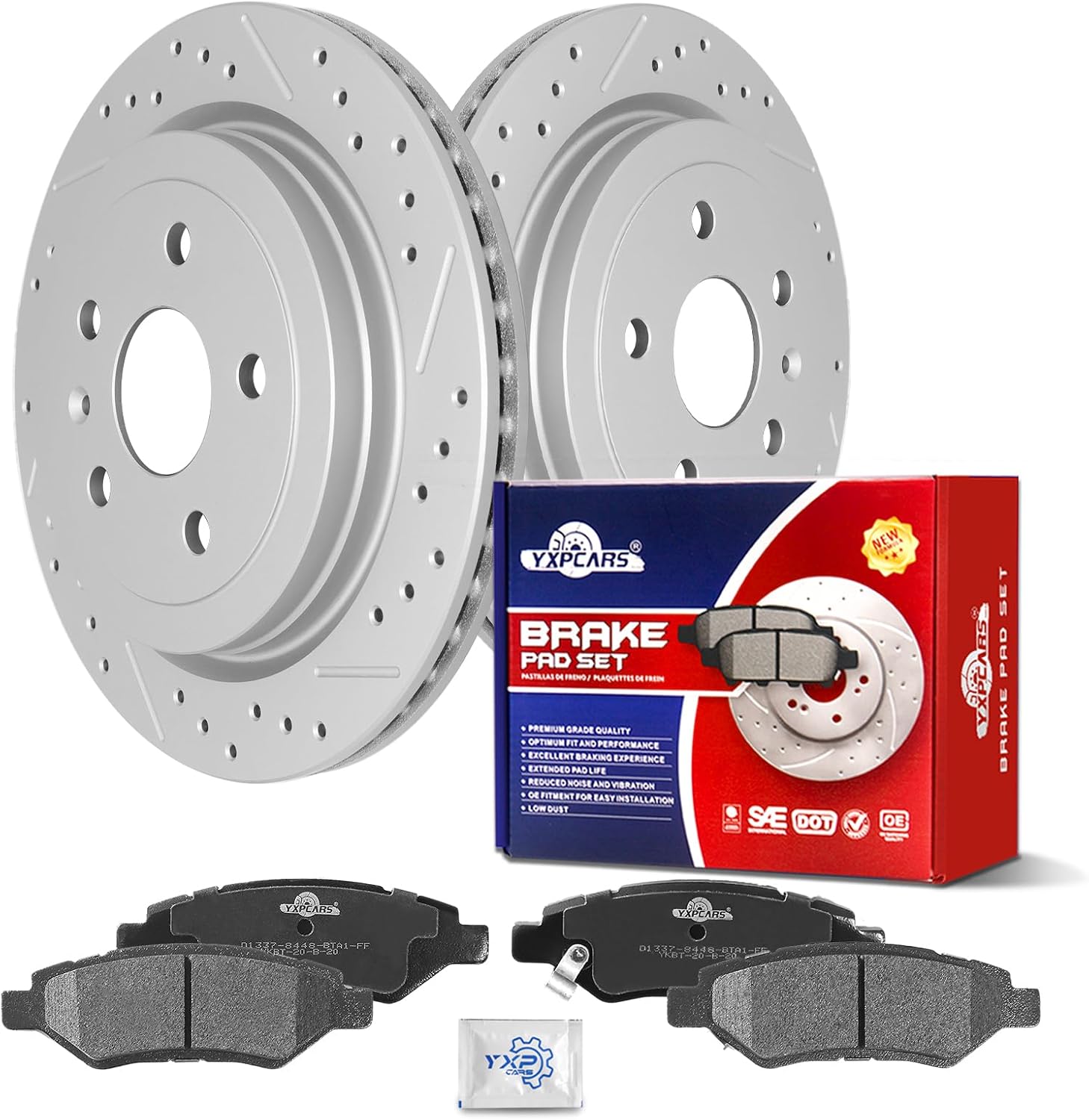 Ceramic Rear Brakes Pad and Rotors Drilled Slotted Vented Replacement Disc Brake Kits for Chevy Camaro 2010 2011 2012 2013 2014 2015 3.6L LS, LT
