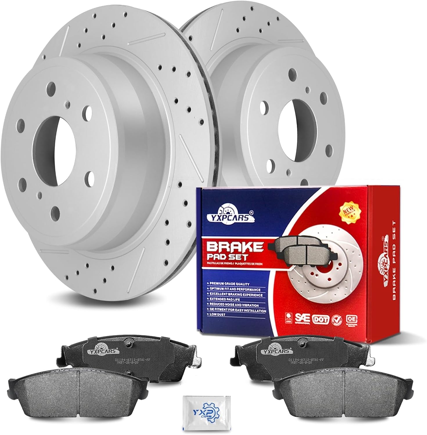 Ceramic Rear Brakes Pad and Rotors Drilled Slotted Vented Disc Brake Kits for Cadillac Escalade/Escalade Esv/Escalade Ext, for Chevry Avalanche/Silverado 1500/ Suburban 1500/ Tahoe