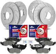 Front & Rear Drilled Slotted Rotors and Ceramic Disc Brake Pads Kit for Ford Explorer 2006-2010/ Explorer Sport Trac 2007 2008 2009 2010, for Mercury Mountaineer 2006-2010