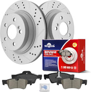 Ceramic Rear Brakes Pad and Rotors Drilled Slotted Vented Replacement Disc Brake Kits for Mercedes-Benz E350 2010 Awd; Rwd; Sedan; With 2.68 Inch (68 mm) Overall Height