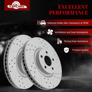 Front & Rear Drilled Slotted Rotors and Ceramic Disc Brake Pads Kit for Ford Edge 2015-2018/ Edge 2019 Se, Sel Plus, Sel, Titanium/Edge 2020 Se, Sel, St-Line, Titanium (316.0 mm); Solid Rear