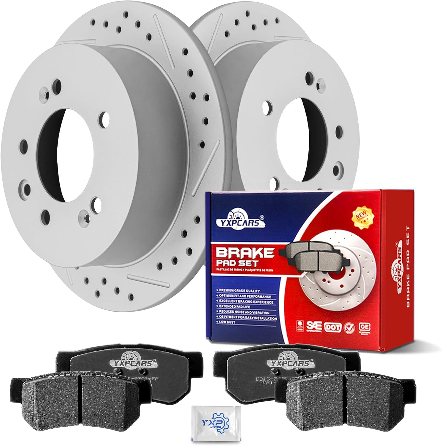 Ceramic Rear Brakes Pad and Rotors Drilled Slotted Solid Replacement Disc Brake Kits for Hyundai Elantra 2007-2008/ Elantra 2009 Gl, Gls, L, Limited, Se (Rear Brake Type: Disc)