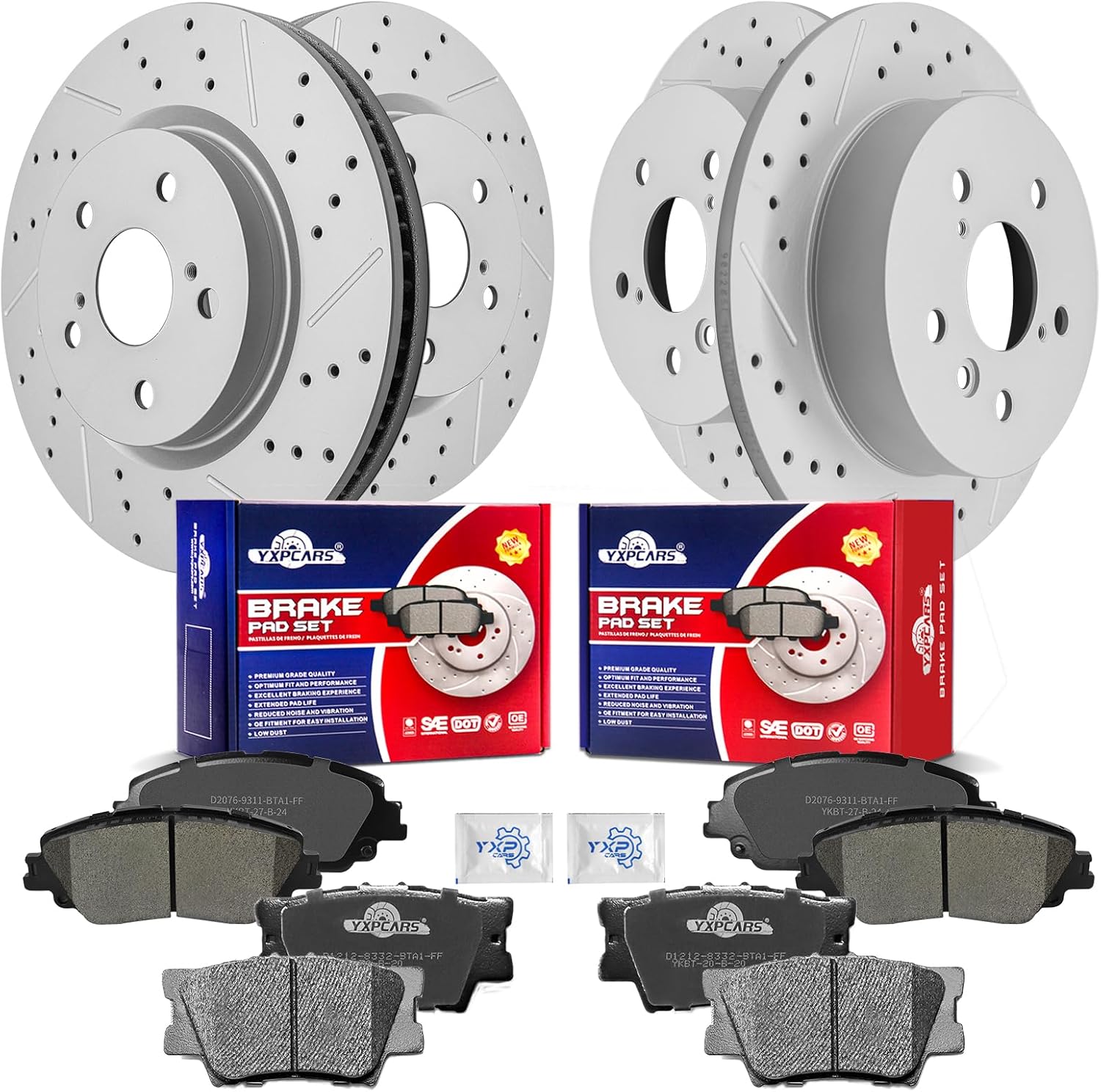 Front & Rear Drilled Slotted Rotors and Ceramic Disc Brake Pads Kit for Toyota Camry 2021 2022 2023 2024 Fwd, Le, Se Nightshade, Se