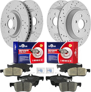 Front & Rear Drilled Slotted Rotors and Ceramic Disc Brake Pads Kit for Ford Edge 2015-2018/ Edge 2019 Se, Sel Plus, Sel, Titanium/Edge 2020 Se, Sel, St-Line, Titanium (316.0 mm); Solid Rear