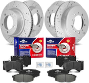 Front & Rear Drilled Slotted Rotors and Ceramic Disc Brake Pads Kit for Lexus Lx570 2016-2021, for Toyota Land Cruiser 2016 2017 2018 2019 2020 2021/ Sequoia 2008-2021/ Tundra 2007-2021 5 Lug