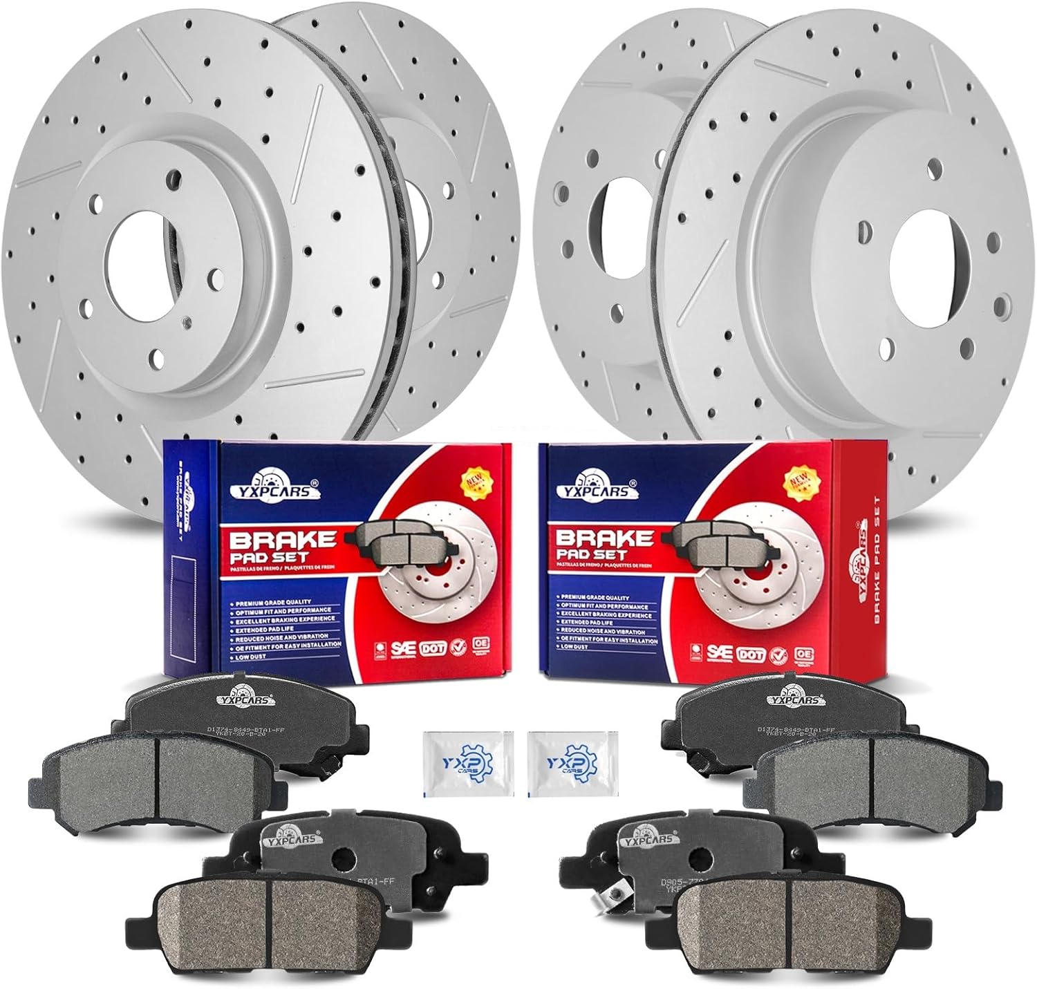 Front & Rear Drilled Slotted Rotors and Ceramic Disc Brake Pads Kit for Nissan Maxima 2009 2010 2011 2012 2013 2014 2015 2016 2017 2018 2019 2020 2021 2022