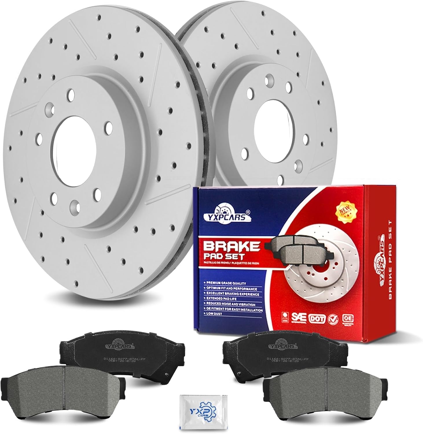 Ceramic Front Brakes Pad and Rotors Drilled Slotted Vented Replacement Disc Brake Kits for Ford Fusion 2006-2012, for Lincoln Mkz 2007-2012/ Zephyr 2006, for Mazda 6, for Mercury Milan 2006-2011