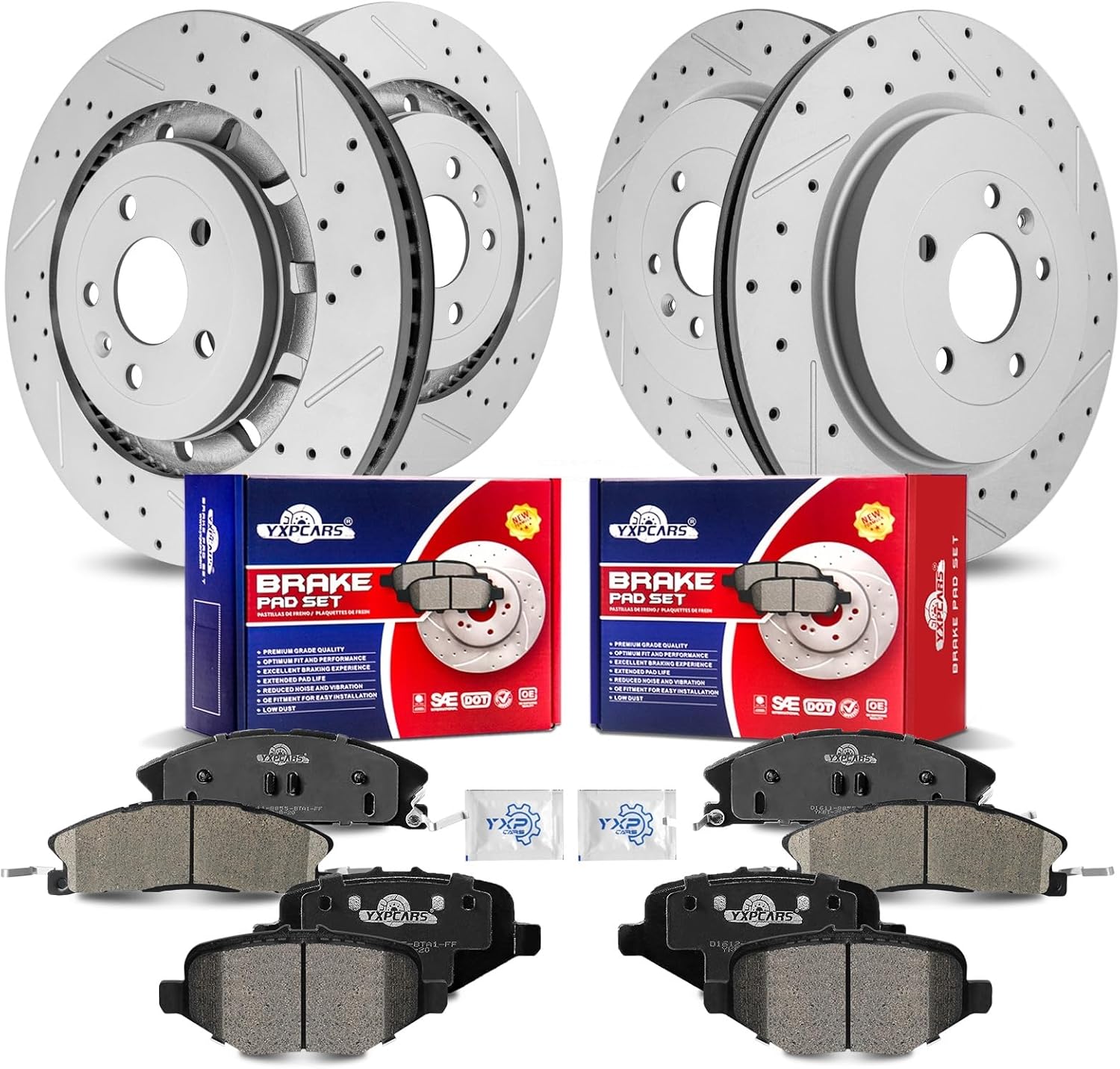 Front & Rear Drilled Slotted Rotors and Ceramic Disc Brake Pads Kit for Ford Police Interceptor Sedan/Police Interceptor Utility/Special Service Police Sedan, for Lincoln Mks 2013 2014 2015 2016