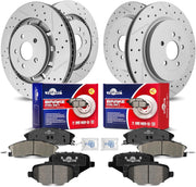 Front & Rear Drilled Slotted Rotors and Ceramic Disc Brake Pads Kit for Ford Police Interceptor Sedan/Police Interceptor Utility/Special Service Police Sedan, for Lincoln Mks 2013 2014 2015 2016