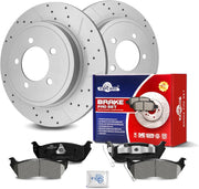 Ceramic Rear Brakes Pad and Rotors Drilled Slotted Solid Replacement Disc Brake Kits for Mercury Mountaineer 2006-2010, for Ford Explorer 2006-2010/ Explorer Sport Trac 2007 2008 2009 2010