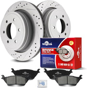 Ceramic Rear Brakes Pad and Rotors Drilled Slotted Vented Disc Brake Kits for Ford F-150 2012-2014 with 6 Lug, for F-150 2015-2020 With Manual