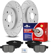 Ceramic Rear Brakes Pad and Rotors Drilled Slotted Solid Replacement Disc Brake Kits for Pontiac Vibe, for Scion Im 2016/ Xb 2008-2015, for Toyota Corolla Im 2017-2018/ Matrix