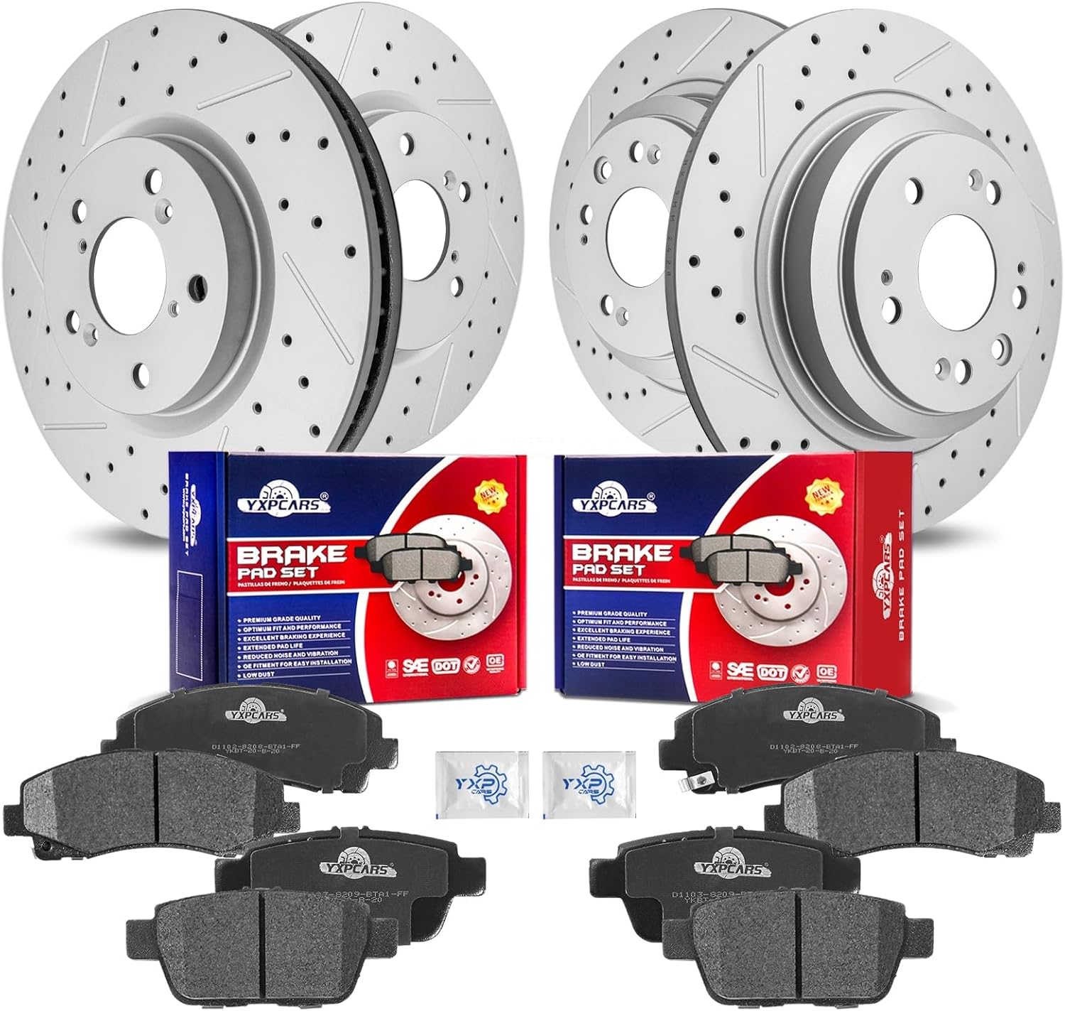 Front & Rear Drilled Slotted Rotors and Ceramic Disc Brake Pads Kit Replacement for Acura Tl 2009 2010 2011 2012 2013 2014