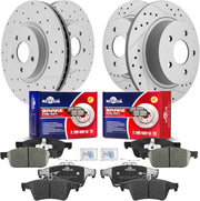 Front & Rear Drilled Slotted Rotors and Ceramic Disc Brake Pads Kit for Ford Transit Connect 2015 2016 2017 2018 with12.60 Inch (320.0 mm) Rotor Diameter; Built Before 05/28/2018
