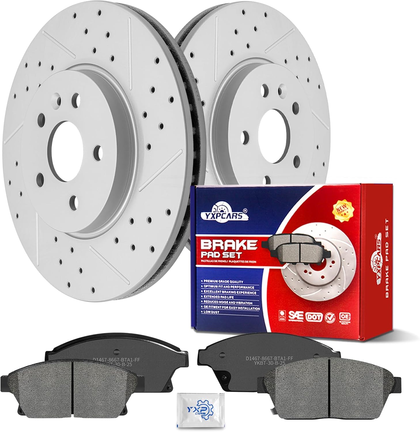 Ceramic Front Brakes Pad and Rotors Drilled Slotted Vented Disc Brake Kits for Chevy Trax 2013-2017, for Buick Encore 2013-2017
