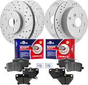 Front & Rear Drilled Slotted Rotors and Ceramic Disc Brake Pads Kit for Pontiac Vibe 2003 2004 2005 2006 Fwd, for Toyota Corolla 2005-2006 Xrs/Matrix 2003-2006 Fwd/Matrix 2007 (Rear Brake Disc)