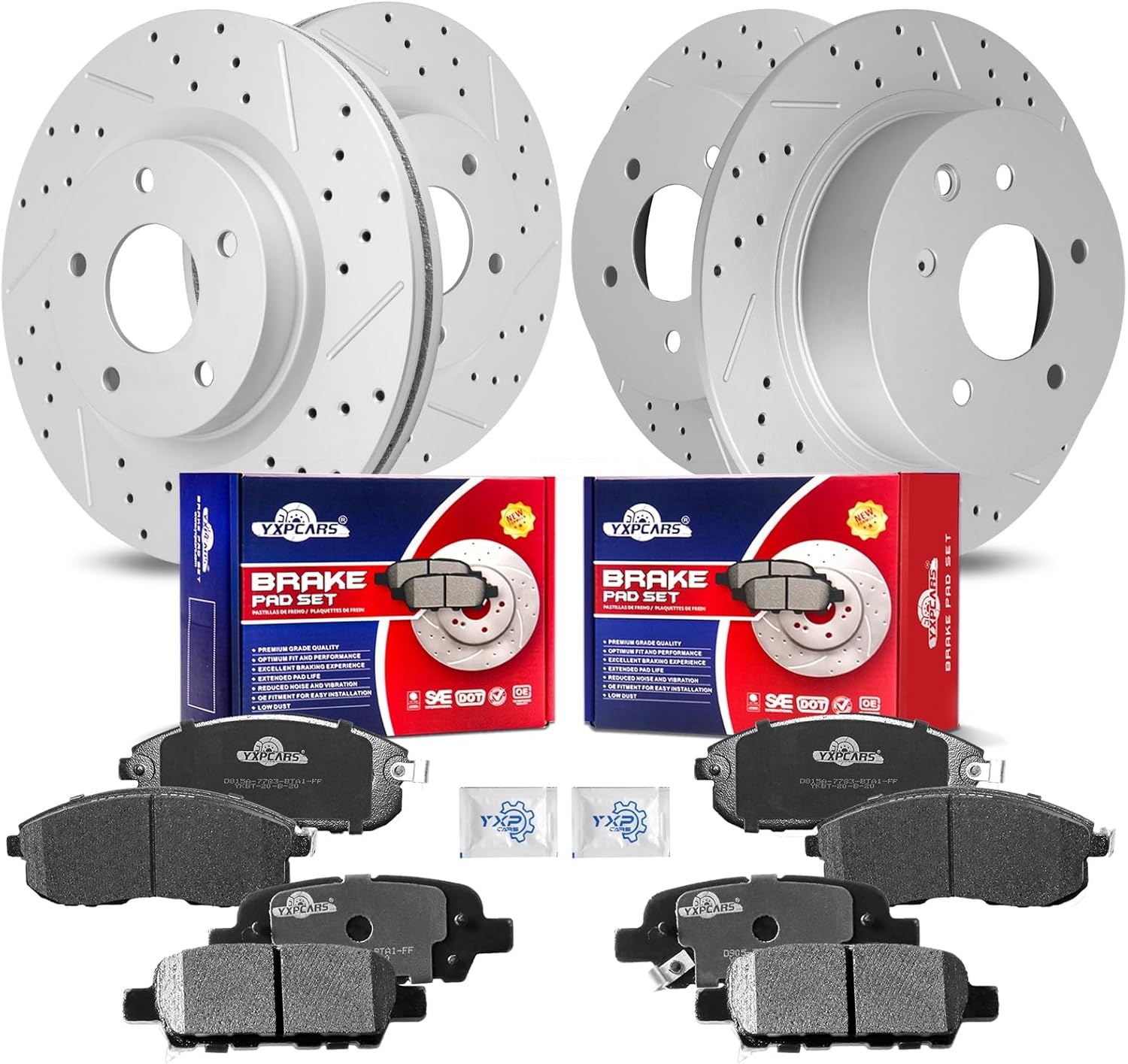 Front & Rear Drilled Slotted Rotors and Ceramic Disc Brake Pads Kit for Nissan Altima 2007 2008 2010 2011 2012/ Altima 2009 2013 Coupe
