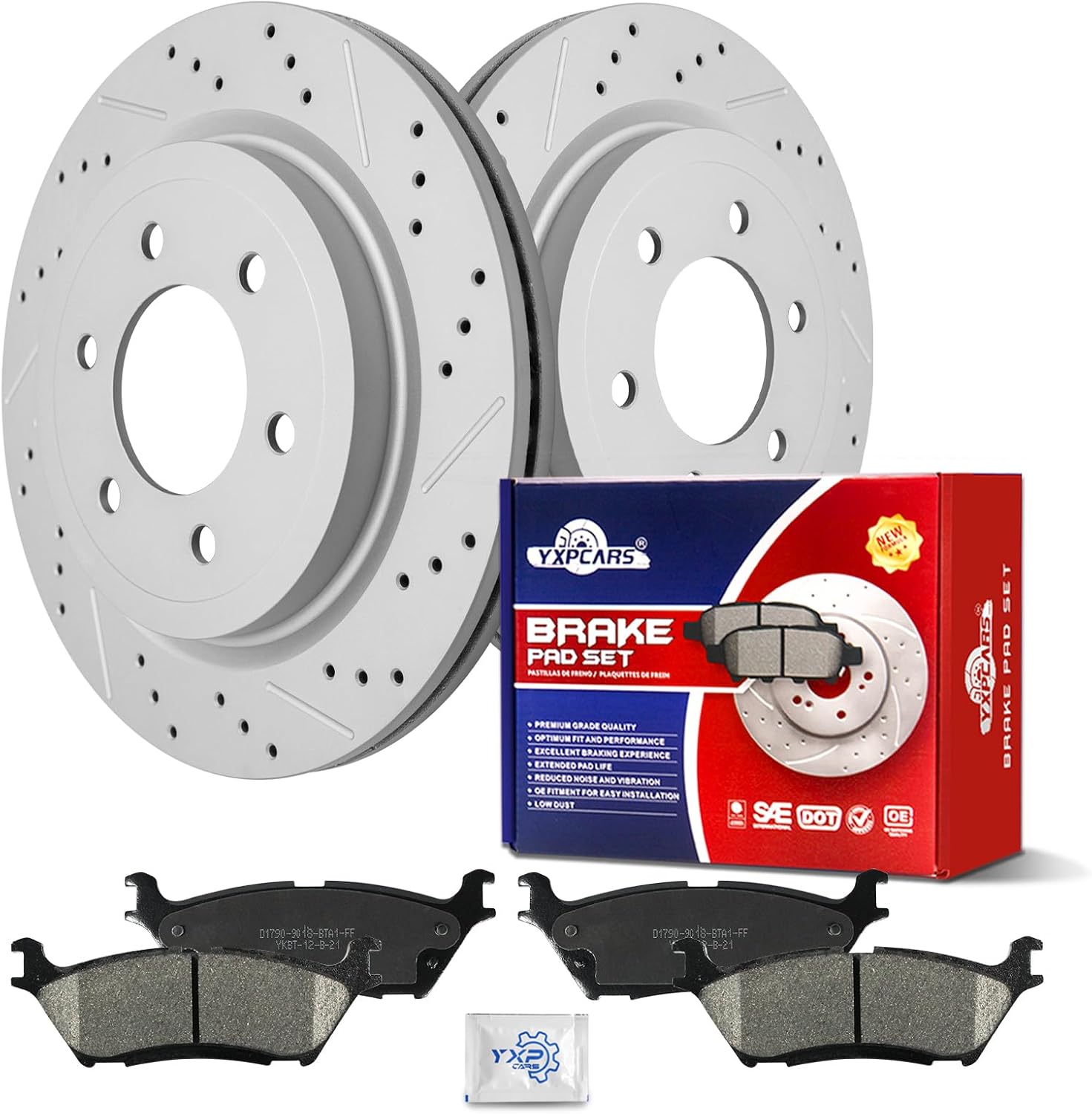 Ceramic Rear Brakes Pad and Rotors Drilled Slotted Vented Replacement Disc Brake Kits for Lincoln Navigator 2018-2021, for Ford Expedition 2018-2021/ F-150 2018 2019 2020 Electric Parking Brake