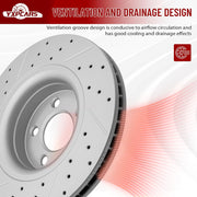 Front Drilled and Slotted Disc Brake Rotors Replacement for Ford Mustang Sub 2015 2016 2017 V6 w/ 12.60 Inch (320.0 mm)