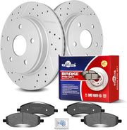 Ceramic Front Brakes Pad and Rotors Drilled Slotted Vented Replacement Disc Brake Kits for Chrysler Aspen 2007-2009, for Dodge Durango 2007 2008 2009, for Ram 1500 2011-2018 5-Lug