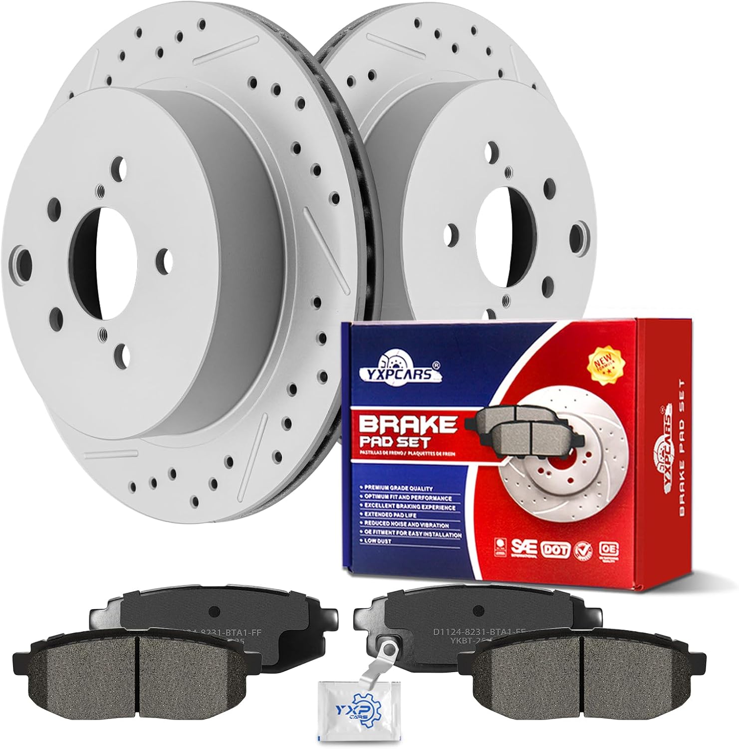 Ceramic Rear Brakes Pad and Rotors Drilled Slotted Vented Replacement Disc Brake Kits for Subaru Forester 2.0L 2014 2015 2016 2017 2018