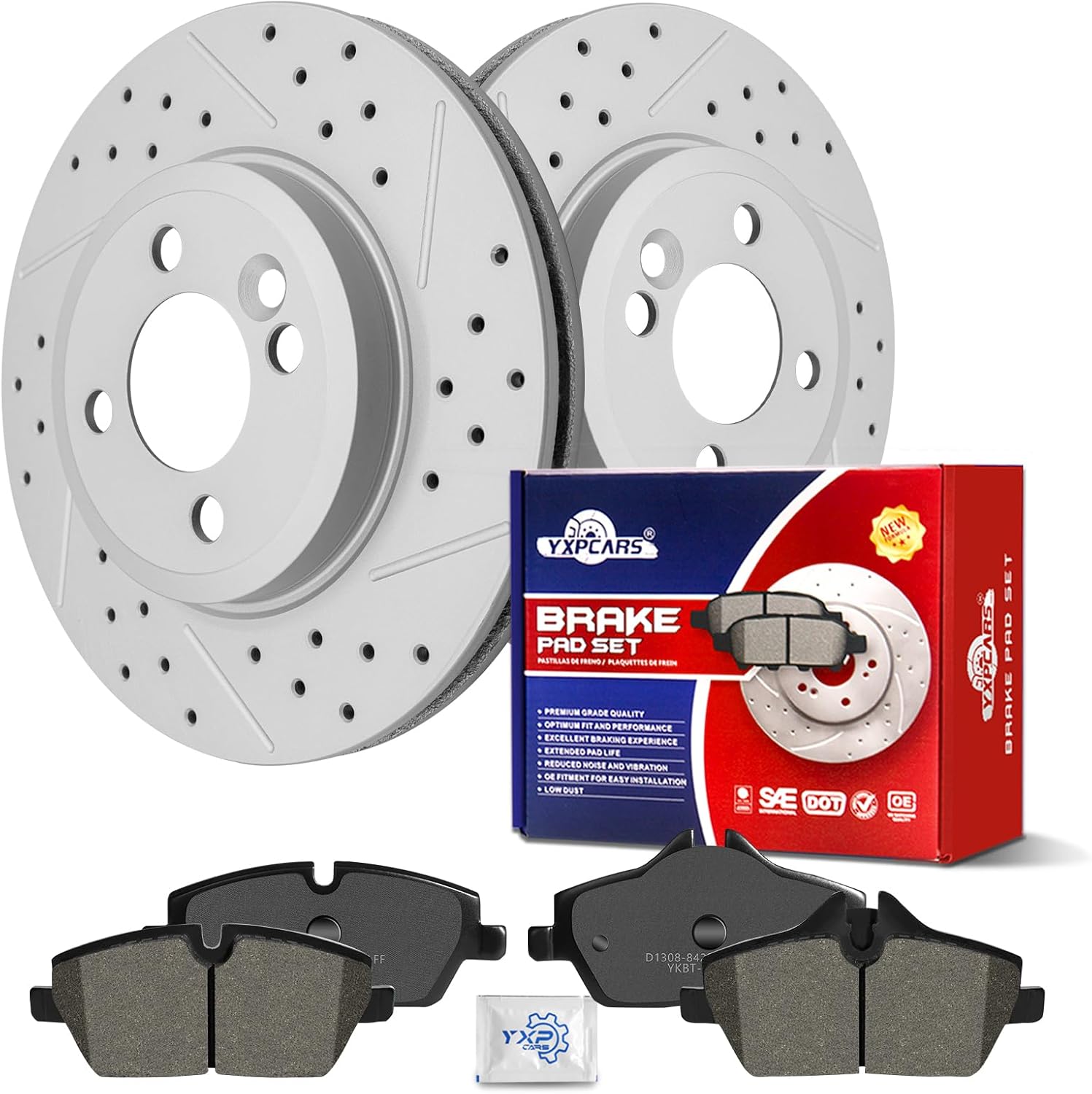 Ceramic Front Brakes Pad and Rotors Drilled Slotted Vented Replacement Disc Brake Kits for Mini Cooper 2007, (Cooper 2008 2009 2010 2011 Clubman, Base) w/ 11.02 inch (280mm)