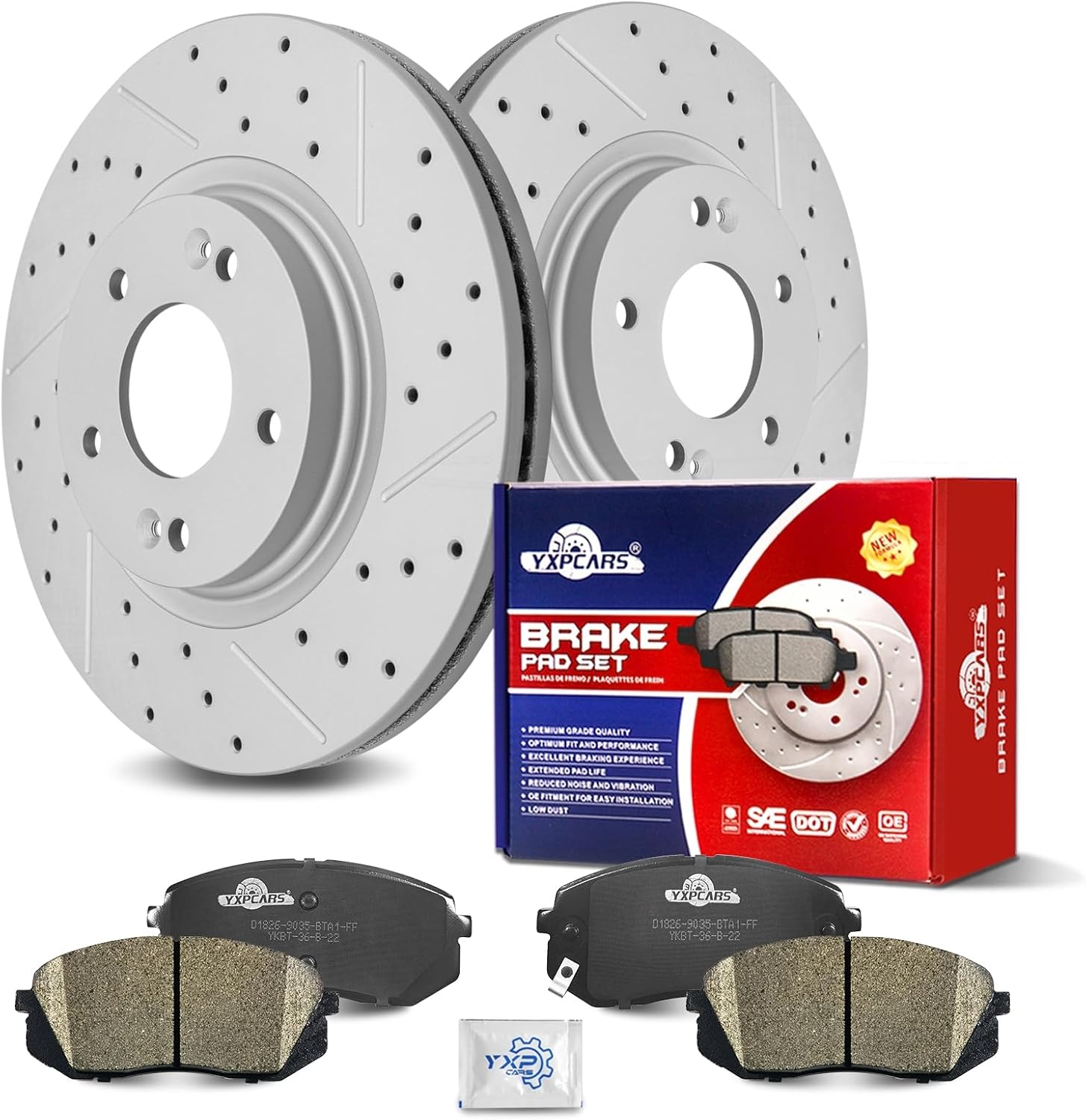 Ceramic Front Brakes Pad and Rotors Drilled Slotted Vented Disc Brake Kits for Kia Niro EV 2019 2020 2021 2022/ Kia Optima 2016 2017 2018 2019 2020