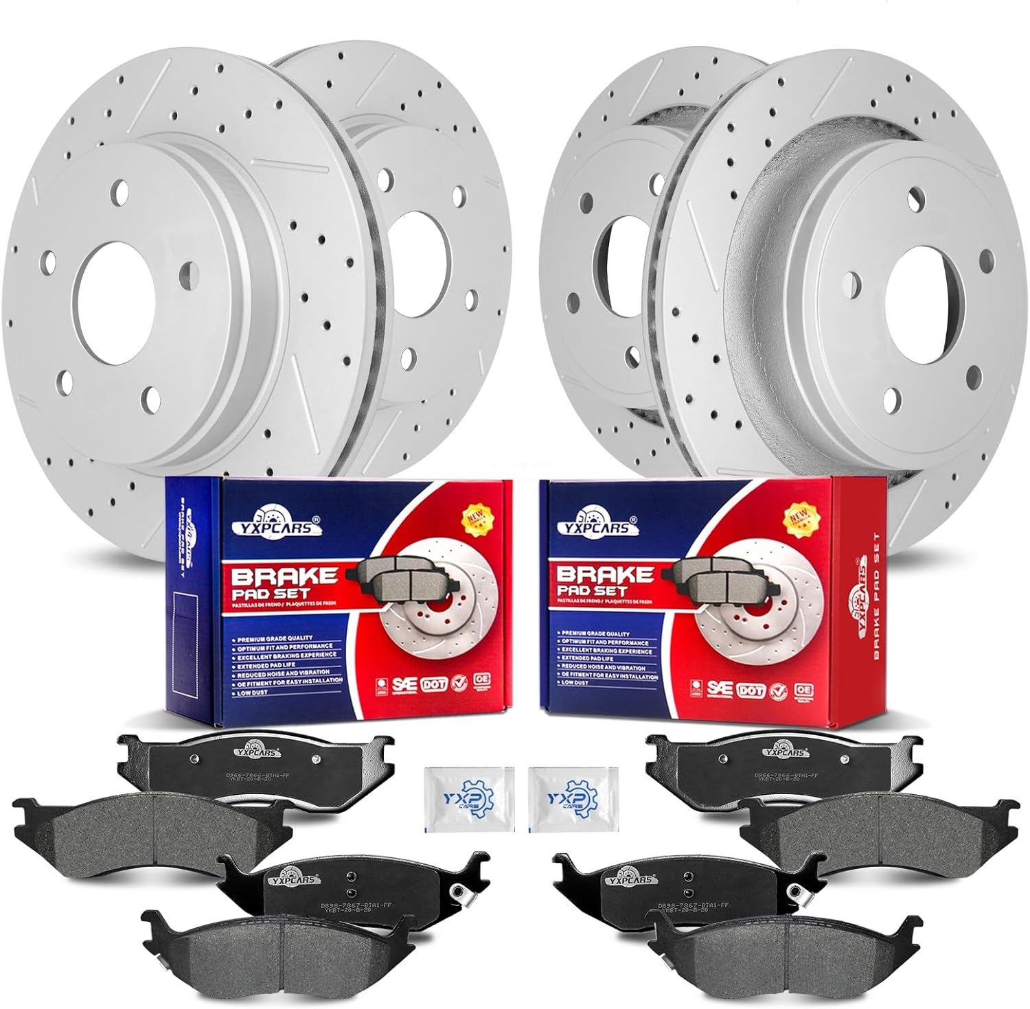Front & Rear Drilled Slotted Rotors and Ceramic Disc Brake Pads Kit for Dodge Durango 2004-2006, for Dodge Ram 1500 2002 - 2005 5 Lug Excluding Srt-10