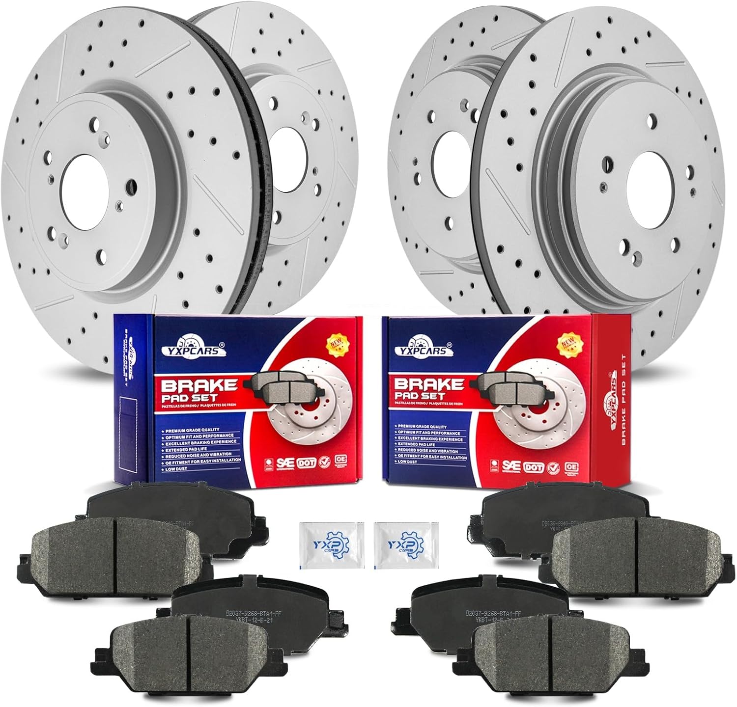 Front & Rear Drilled Slotted Rotors and Ceramic Disc Brake Pads Kit for Honda CR-V 2017 2018 2019 2020 2021 2022 2023