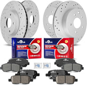 Front & Rear Drilled Slotted Rotors and Ceramic Disc Brake Pads Kit for Nissan Rogue 2008 2009 2010 2011 2012 2013