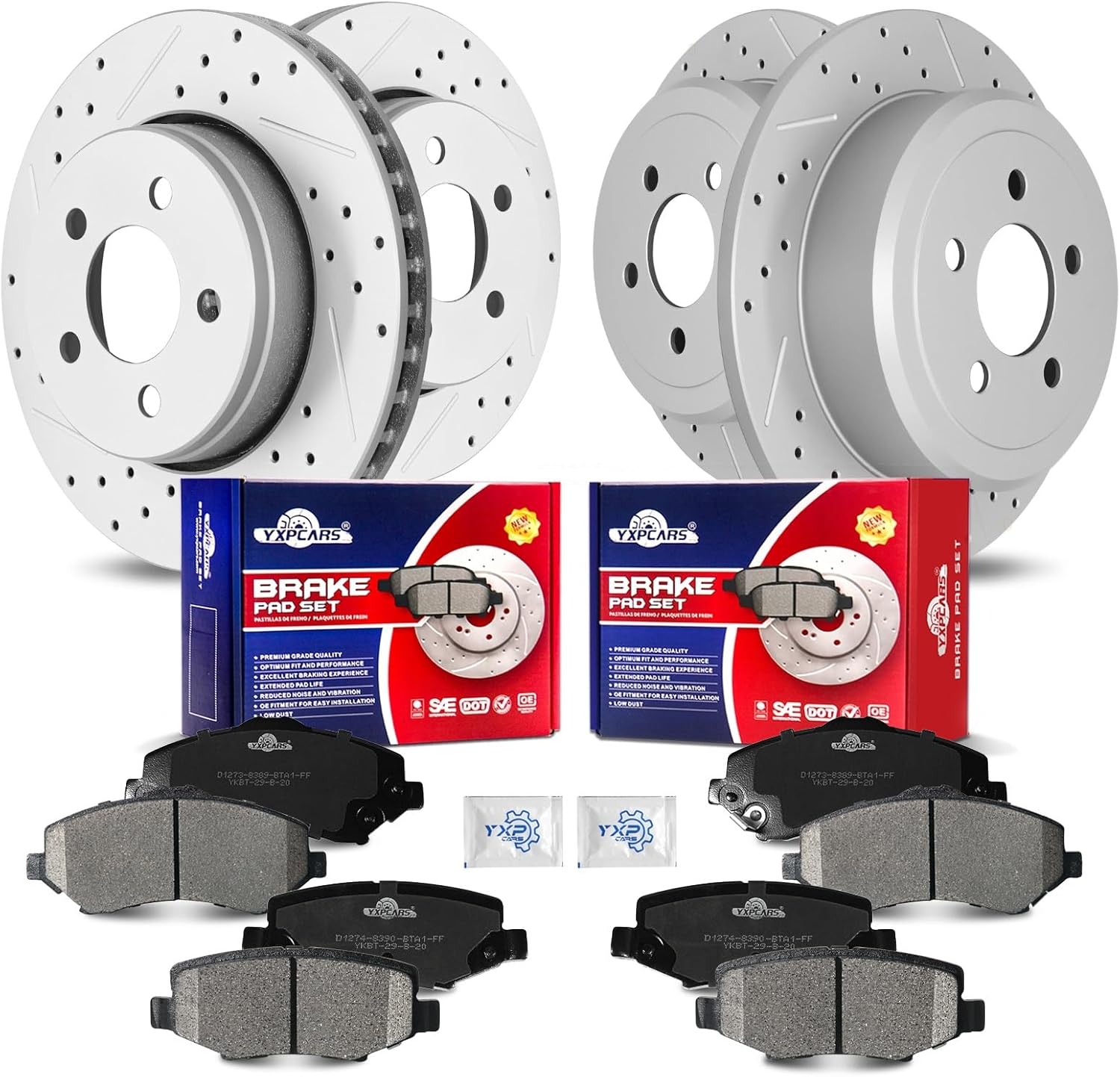 Front & Rear Drilled Slotted Rotors and Ceramic Disc Brake Pads Kit for Dodge Nitro 2007 2008 2009 2010 2011 2012, for Jeep Liberty 2008-2012 (Front Rotor 11.89 Inch)