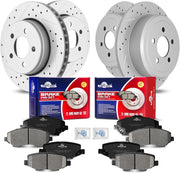 Front & Rear Drilled Slotted Rotors and Ceramic Disc Brake Pads Kit for Dodge Nitro 2007 2008 2009 2010 2011 2012, for Jeep Liberty 2008-2012 (Front Rotor 11.89 Inch)