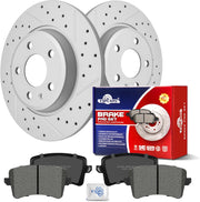 Ceramic Rear Brakes Pad and Rotors Drilled Slotted Solid Replacement Disc Brake Kits for Audi Q5 2009 2010 2011 2012/ (Q5 2013 2014 2015 2016 2017 2.0L; 2.0T, Premium Plus, Premium)