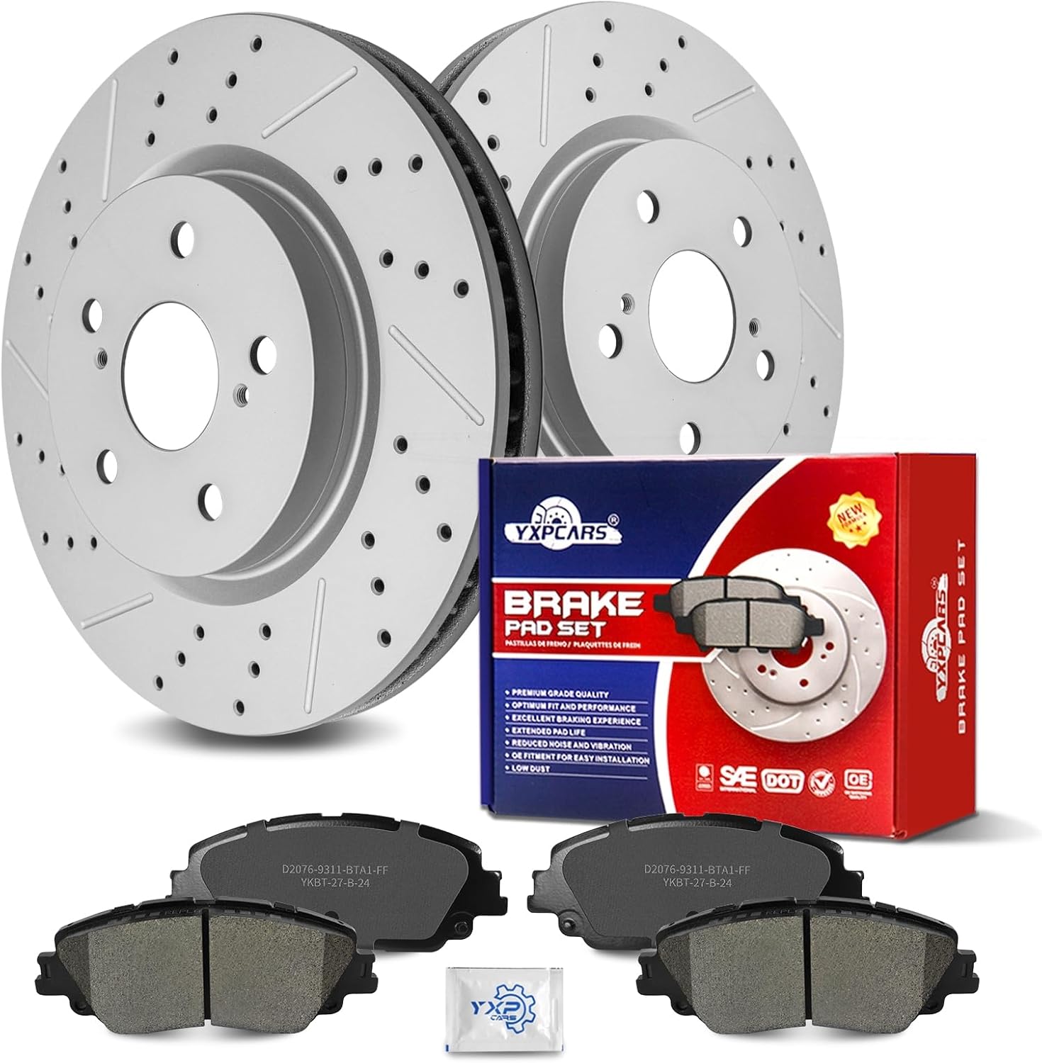 Ceramic Front Brakes Pad and Rotors Drilled Slotted Vented Disc Brake Kits for Lexus Ux200 2019-2022, Es250 2021-2023, Es300H/Es350/Ux250H 2019-2023