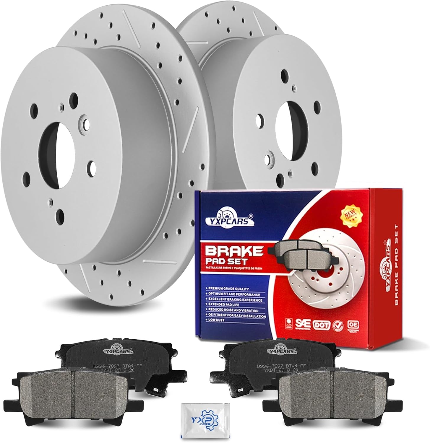 Ceramic Rear Brakes Pad and Rotors Drilled Slotted Solid Replacement Disc Brake Kits for exus Rx330 2004-2006/ Rx350 2007-2009/ Rx400H 2006-2008, for Toyota Highlander 2004 2005 2006 2007