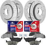 Front & Rear Drilled Slotted Rotors and Ceramic Disc Brake Pads Kit for Ford F-150 2015 2016 2017 with Electric Parking Brake