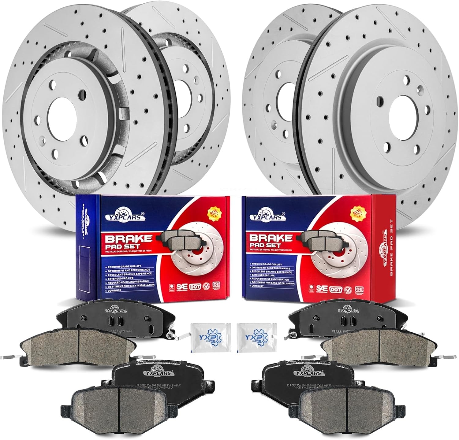Front & Rear Drilled Slotted Rotors and Ceramic Disc Brake Pads Kit for Ford Police Interceptor Utility 2013 2014 2015 2016 2017 2018 2019, for Lincoln MKS 2013-2016, for Explorer Flex Taurus