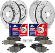 Front & Rear Drilled Slotted Rotors and Ceramic Disc Brake Pads Kit for Ford Police Interceptor Utility 2013 2014 2015 2016 2017 2018 2019, for Lincoln MKS 2013-2016, for Explorer Flex Taurus
