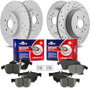 Front & Rear Drilled Slotted Rotors and Ceramic Disc Brake Pads Kit for Ford Fusion 2013 20014 2015 2016 2017 2018 2019 2020, for Lincoln Mkz Hybrid 2013-2016
